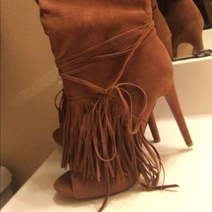 Peep toe knee high boots